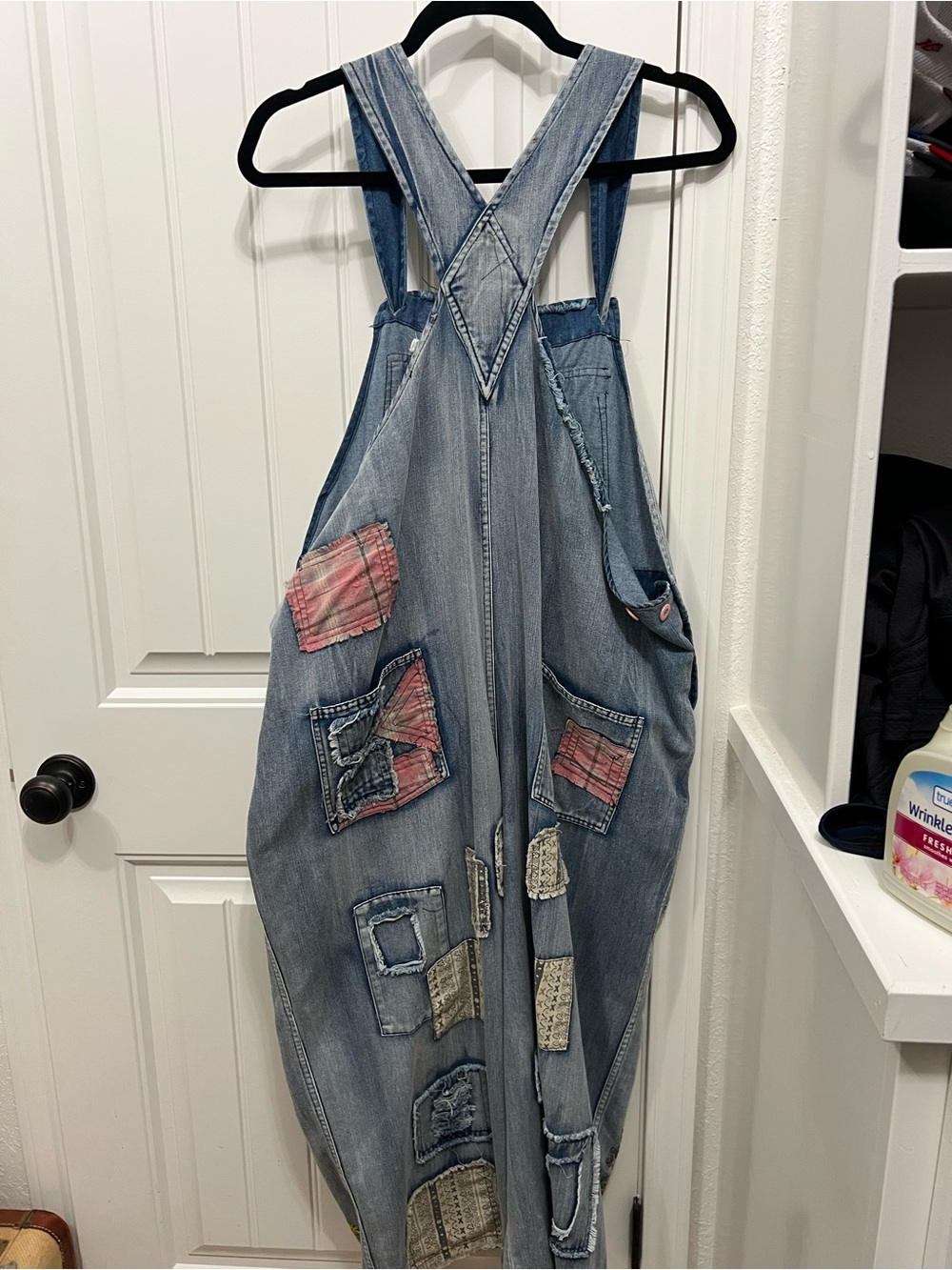 Blue Velvet Fun and Funky Overalls with Colorful Embroidery and Patchwork. - Picture 2 of 10